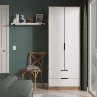 Lewis's Harlequin 2 Drawer Double Wardrobe in White Matt & Vintage Oak - Ready Assembled - Lewiss Home | TJ Hughes