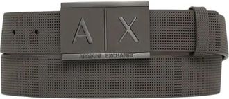 A|X Armani Exchange Gedetailleerde leren riem met gesp met reli&euml;flogo - Heren - Riemen - Zwart - 80 CM - Leer - Accessoires