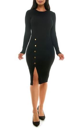 Nina Leonard Long Sleeve Ribbed Sweater Dress in Black at Nordstrom Rack, Size X-Large