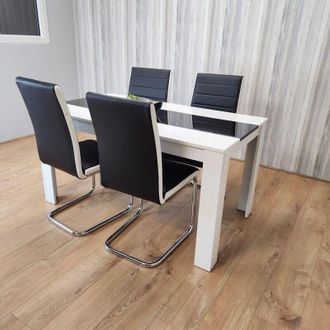 Kosy Koala Kosy Koala - Dining Table and 4 Chairs White Black Wood 4 Leather Chairs White Black Chairs Dining Room