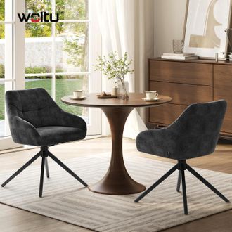 Woltu Woltu Juego De 2 Sillas De Comedor Giratorias 360&deg;, Tapizado De Chenilla Con Reposabrazos, Respaldo Y Patas De Metal - Negro