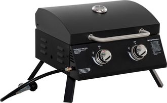 OUTSUNNY Barbecue A Gas Pieghevole Con Coperchio E 2 Bruciatori