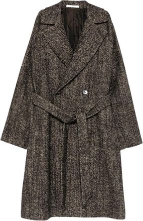 Tagliatore belted herringbone coat - men - Fabric - 52 - Brown