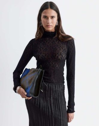 & Other Stories top in pizzo a maniche lunghe con fori per i pollici nero