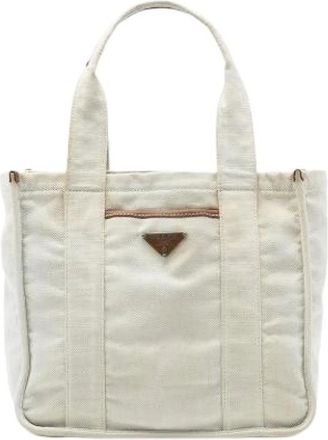 Prada Pre-owned Tote Bags, female, White, Size: ONE SIZE Pre-owned Canvas Tote Bag