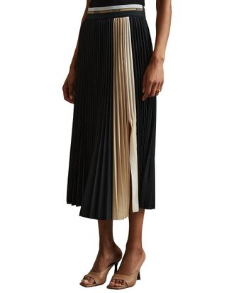 Reiss Iris Contrast Waistband Pleated Skirt