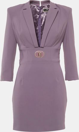 Elisabetta Franchi Purple Stretch Crepe Plunge Neck Mini Dress
