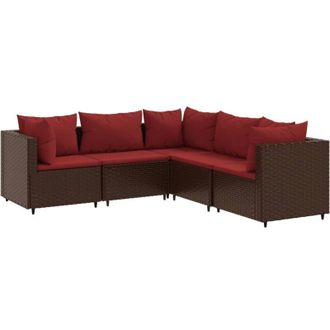 vidaXL Vidaxl - Set Muebles De Jard&iacute;n 5 Piezas Y Cojines Rat&aacute;n Sint&eacute;tico Marr&oacute;n