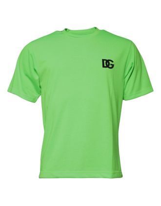 Dolce & Gabbana Mens Green Logo Polyester Crew Neck T-Shirt