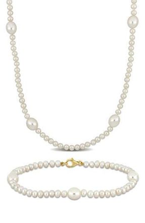Delmar Cultured Freshwater Pearl Necklace & Bracelet Set in White at Nordstrom Rack