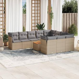 vidaXL Set De Sof&aacute;s De Jard&iacute;n 11pzas Con Cojines Rat&aacute;n Sint&eacute;tico Beige Vidaxl