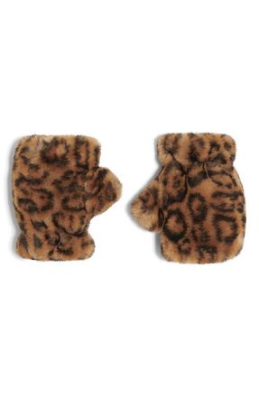 Apparis Ariel Faux Fur Fingerless Gloves in Leopard at Nordstrom