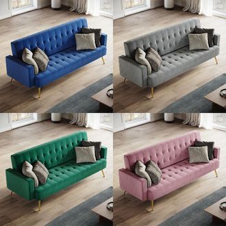 Elegant Lighting Modern Sofa Bed Multifunctional Three-Gears Adjustable Backrest Ultra Soft Material Velvet Cloth High-bounce Sponge Green, 192x79x75cm - Elegant