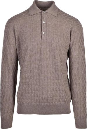 FILIPPO DE LAURENTIIS Grey Merino Wool-Blend Knit Polo Shirt