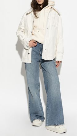 Ami Denim Jacket With Pockets, Womens, White