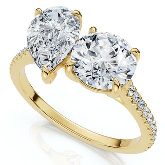 Pompeii3 2 1/10Ct Toi Et Moi Pear and Round Diamond Ring 14k Gold or Platinum Lab Grown