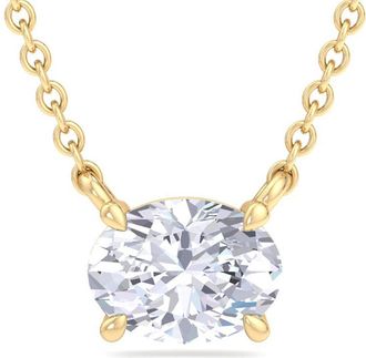 SuperJeweler Oval Shape Lab Grown Diamond Pendant Necklace in 14K White or Yellow Gold - 1/4 to 7 Carat Total Weight - Classic Solitaire Setting for Women