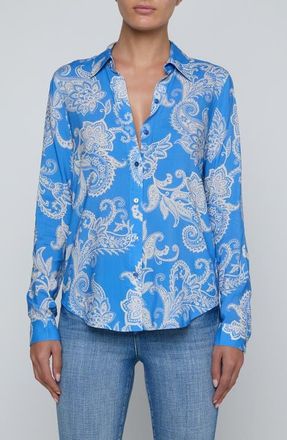 L'agence Holly Paisley Button-Up Shirt in Regatta Blue/ivy 2Tone Paisley at Nordstrom, Size Xx-Large