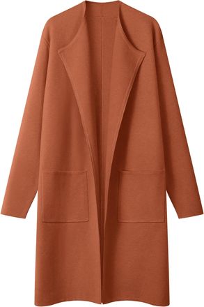 Merokeety Womens Open Front Coatigan Sweater Long Sleeve Casual Knit Lapel Cardigan Coat with Pockets, Caramel, L