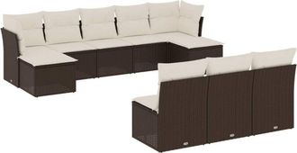 vidaXL Set De Sof&aacute;s De Jard&iacute;n 10 Pzas Y Cojines Rat&aacute;n Sint&eacute;tico Marr&oacute;n Vidaxl