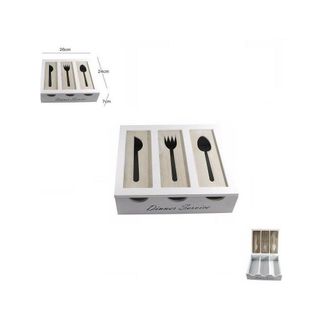 Trade Shop Trade Shop - Portaposate In Legno 3 Scomparti Stoviglie Shabby Chic Arredamento Casa
