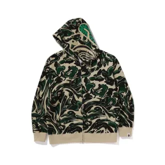 A Bathing Ape Zip-throughs, male, Multicolor, Size: XL Marbling Camo Shark Full Zip Hoodie