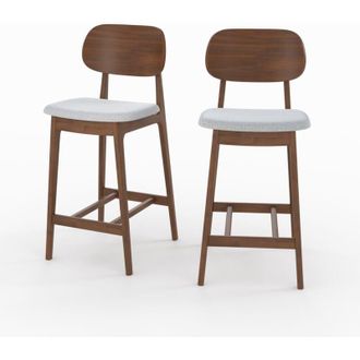 Rendez-Vous D&eacute;co Set De 2 Sillas Para Isla Central En Madera Y Tela Gris 66 Cm - Charlize