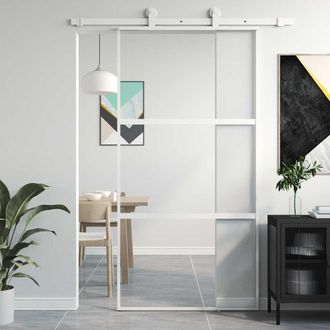 vidaXL Vidaxl - Puerta Corredera Vidrio Templado Y Aluminio Blanca 102,5x205 Cm