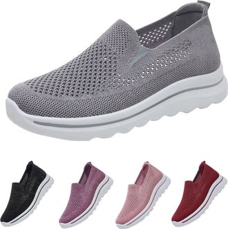 Generic Slip-On Walking Shoes for Womens Age 4.5 Casual Comfort Shoes, Woven Lightweight Breathable Mesh Sneakers with Soft Sole, Arch Support, Ladies Non Sli
