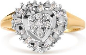 House of Brilliance 10K Yellow Gold 1/4 Cttw Diamond Heart Shape Ballerina Ring at Nordstrom, Size 7