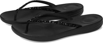 FitFlop Iqushion Multi-Crystal Ergonomic Flip-Flops Womens Wedge Shoes All Black : 7 M (B), Rubber