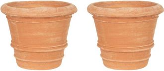 Biscottini International Biscottini - Set 2 Jarrón de terracota Macetero de exterior Jarrón redondo Jardinera de jardín Jarrón para flores Hecho a mano Made in Italy