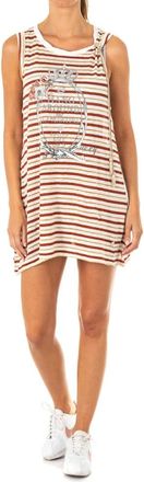La Martina Mouwloze bruin-beige jurk met geborduurd logo - Dames - Korte kleedjes - Veelkleurig - XL - Linnen - Kleedjes