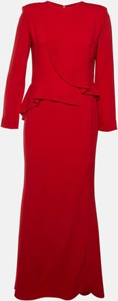 Elie Saab Red Crepe Ruffle Detail Maxi Dress