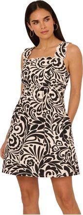 Adrianna Papell Womens Scallop Edged Short Dress - Black - Size 10 UK