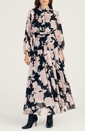 Derek Lam Jolie Long Sleeve Maxi Dress in Oyster Pink/Bordelaise at Nordstrom Rack, Size 14