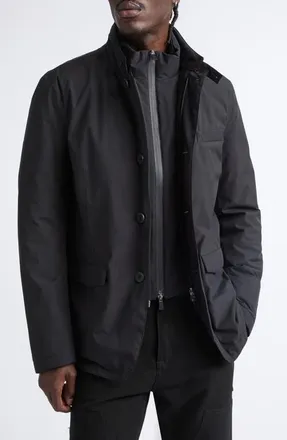 Herno Waterproof Down & Feather Fill Sport Coat with Removable Liner in 9300 Black at Nordstrom, Size 52