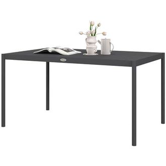 Outsunny Table De Jardin 4 Personnes - Aluminium Noir - Plateau Bois - 78x78x74 Cm - Parfaite Pour Terrasse Et Balcon