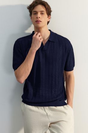 Trendyol MAN Jongens Donkerblauw Ajour Kort Relaxed fit Poloshirts