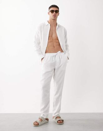 Asos Pantaloni slim in 100% lino bianchi-Bianco