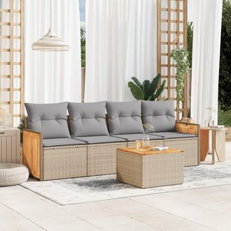 vidaXL Juego De Sof&aacute;s Jard&iacute;n Con Cojines 5 Pzas Rat&aacute;n Sint&eacute;tico Beige Vidaxl