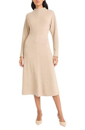 Maggy London Funnel Neck Long Sleeve Knit Dress in Beige at Nordstrom Rack, Size 12
