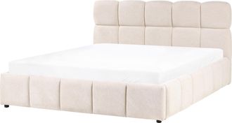 Beliani Cama Baja Con Almacenaje Tapizada Somier Elevable Con Capiton&eacute; 160 X 200 Cm Beige Claro Noyon