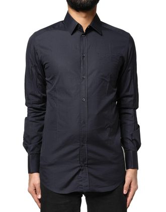 Dolce & Gabbana Mens Dark Blue Gold Cotton Long Sleeves Dress Shirt