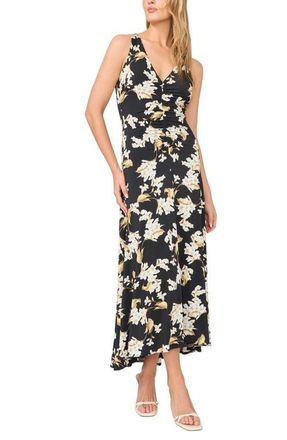 Ted Baker Ariana Floral Print Ruched Sleeveless Maxi Dress in Rich Black at Nordstrom, Size X-Small