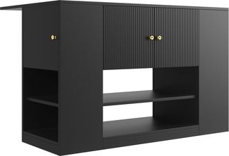 Urban Meuble Isla de cocina negra con dise&ntilde;o ondulado y superficie extensible