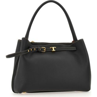 Tod's T Timeless Leather Top Handle Bag in Nero at Nordstrom