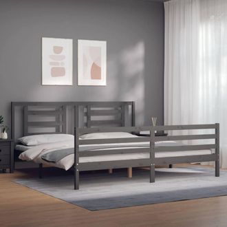Berkfield Home Beautiful Bed Frame with Headboard Grey 200x200 cm Solid Wood