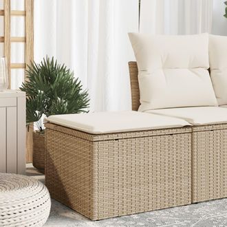 vidaXL Taburete De Jard&iacute;n Con Coj&iacute;n Rat&aacute;n Sint&eacute;tico Beige 55x55x37cm Vidaxl