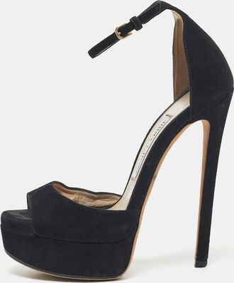 Jimmy Choo London Black Suede Platform Ankle Strap Sandals